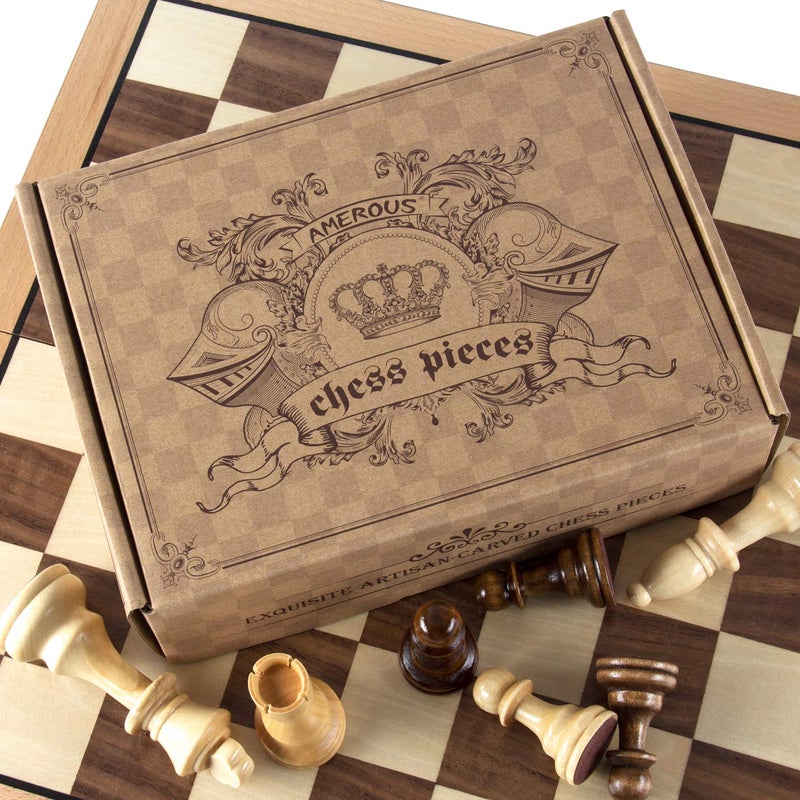 AMEROUS Chess Pieces Only, Wooden Hand Carved Tournament Chessmen with 4.12" Inches King, 2 Storage Bags for Chess Board Game, Replacement of Missing Pieces - Image 3